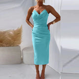 Daiiibabyyy  Elegant Strapless Draped Sheath Long Dress Women Sexy Backless Solid Slim Fit Party Dress Fashion Sleeveless Waist Evening Dress
