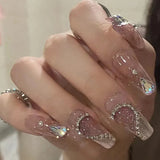 Daiiibabyyy 24pcs French y2k Water drop chain love flash False art Nails set Press on full cover nails With Glue fashion Artificial