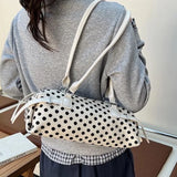 Daiiibabyyy  Y2k Polka Dot Cylindrical Handbag Ins Trendy Personality Elegant Retro Glossy Leather Exquisite Small Capacity Daily Commuting