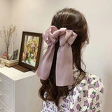 Daiiibabyyy Korean Satin Bow Streamers Large Hair Clip for Women Spring Summer Chiffon Ribbon Bowknot Temperament Hairpin Headdress
