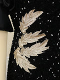 DAIIIBABYYY  -  Women Plus Size Dress Sequin Black Embroidery Chest Wrapped Puff Sleeve Sparkly Dress Cocktail Wedding Guest Classy Party Dress