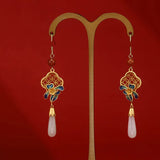 Daiiibabyyy Hetian Jade Earrings Female Painted Enamel New Ethnic Style Dropshipping Wholesale