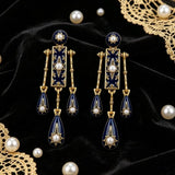 Daiiibabyyy  Elegant Bohemian Style Vintage Dangle Earrings Star Tassel Waterdrop Earrings Temperament Pearl Blue Drip Glaze Earrings Women