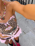 Daiiibabyyy  New Summer European and American Style Sexy Leopard Print Print Bow Tube Top Thin Versatile Short Top Vest For Women