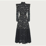 DAIIIBABYYY  -  Elegant Hollow Out Lace Maxi White Dress Women's Fashion Mock Neck Long Sleeved Shoulder Padded Robe Evening Females Wear