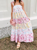 Daiiibabyyy  Elegant V-Neck Maxi Dress Sleeveless Ruffle Hem Evening Gown with Floral Print for Wedding Guest or Prom Party