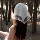 Daiiibabyyy  Lace Flower Elegant Lace Women Flower White Pink Sweet Triangle Scarf Thin Breathable Ribbon Artistic Style Travel Photo Decora