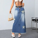 Daiiibabyyy Vintage Slit Denim Skirts Women Casual Chic American Style Baggy High Waist Trendy Streetwear Skirts