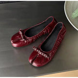 Daiiibabyyy  Ballet Style Vintage Pleated Split Toe Women Pumps Fashion Soft Leather Rivet Bowknot 5CM High Heels Casual Tabi Loafers Shoes