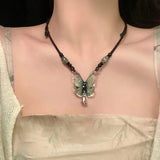 DAIIIBABYYY  -  National Style Color Beads Butterflies Necklace Female Temperament Thin Rope Collarbone Chain Adjustable Chain Jewelry