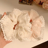 DAIIIBABYYY  -  2024 New Lace Polka Dot Scrunchies Fairy Girl Student Oversized Elastic Hair Bands Korean Women Elegant White Pink Hair Tie Rope
