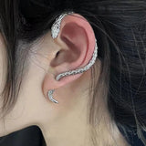 Daiiibabyyy Fashion Punk Style Twining Snake Shape Clip Earrings Stud Cuff Earrings for Women Style Ear Hanging Earrings Party Jewelry