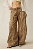 Daiiibabyyy  Women Vintage Loose Wide Leg Cargo Pants Elastic Waist Drawstring Big Pocket Long Trousers Spring Autumn Street Casual Pants
