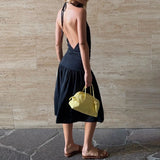 Daiiibabyyy  Fashion Sleeveless Hollow Out Maxi Dress Elegant High Waist Backless Pleat Party Dress Summer Solid Color Fit Commute Lady Dress