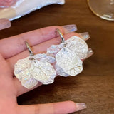 Daiiibabyyy  Summer Fresh Sky Blue Crack Texture Petal Tassel Dangle Earrings for Women Sliver Tone Korean Temperament Vacation Jewelry Gifts
