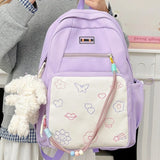 Daiiibabyyy  Women Students Sweet Patchwork Contrast Color Backpack Preppy Y2k Aesthetic Cute Schoolbags High-capacity Kawaii Chic Backpacks