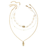Daiiibabyyy Three Layer Beach Seashell Choker Necklaces Bohemian Natural Shell Necklace Short Collar For Women Rope Chain Choker Accessories