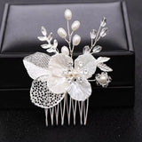 Daiiibabyyy  A bridal wedding headpiece, gold leaf hollow mesh pearl flower small hair comb, hair accessory, dress accessory