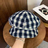 Daiiibabyyy  Japanese Retro Plaid Beret Female Summer Vintage Korean Cap Women Painter Hat Vintage Octagonal Hat 2026