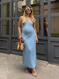 Daiiibabyyy Chic Strapless Backless Top and Folds Long Skirt Suit Female Solid Tops High Waist Skirts Sets Lady Street Spring 2 Pics Sets