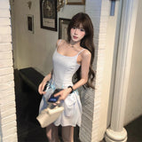 DAIIIBABYYY  -  French Sweet Girl Style Bow Sling Dress For Women Summer Design Sense One And More Wearing A-line Blue Short Strap Dresses