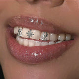 Daiiibabyyy  Hip-Hop Teeth Accessories: Double Flame/Four-Pointed Star Teeth Decoration, Suitable For Both Men And Women, Holiday Party Gifts