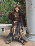 DAIIIBABYYY  -  Denim Blue Ombre Asymmetrical Skirt Women Retro Tartan Plaid Stitch Maxi Long Overlay Waist Jeans Skirt Y2k Streetwear