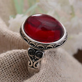 DAIIIBABYYY  -  New Arrival Fashion Garnet Stone Flower Thai Silver Ladies Wedding Ring Original Jewelry For Women Christmas Gifts