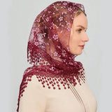 Daiiibabyyy  Simple Floral Printed Lace Triangle Scarf Embroidered Ethnic Style Lace Head Scarf for Women Lightweight Scarf Accessories