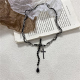 Daiiibabyyy  Multi Layer Dark Cross Leather Necklace Cross Punk Women Necklace Collarbone Chain Accessory New Jewelry Collection Gift ﻿