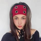 DAIIIBABYYY  -  Punk Style Girl Hollowed Out Eyelets Wide Elastic Headband Demo Punk Grunge Stretchy Headbands Casual Hair Accessory