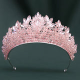 Daiiibabyyy  Baroque Handmade Pink Crystal Bead Rhinestone Tiaras Headdress Pageant Miss Party Wedding Crowns Jewelry Hair Accessories