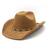 DAIIIBABYYY  -  Trendy Western Cowboy Hat for Men And Women with Metal Chain Wide Brim Suede Visor Fashion Jazz Cap