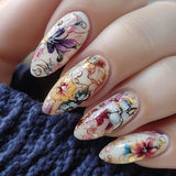 Daiiibabyyy  24PCS Colorful Patterns False Nail Classic Graffiti Flower Medium Almond Press on Nail Full Cover Fashionable Fake Nail Finished