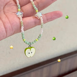 DAIIIBABYYY  -  New Cute Harajuku Cartoon Fruit Ceramic Pendant Green Charm Beads Choker Necklace Women Y2K Jewelry Aesthetic Summer Accessories