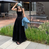 DAIIIBABYYY  -  Slim Fit Vest Patchwork Dress for Autumn , New Pleated Hem Covering Crotch and Long Skirt Underneath