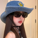 DAIIIBABYYY  -  New Cute Star Sticker Western Cowboy Caps for Women Summer Retro Versatile Outdoor Mountaineering Shade Bucket Hats Men