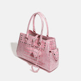Daiiibabyyy  Fashion Crocodile-patterned Handbag Brand Pink Pu Women's Shoulder Bag Trendy Large Capacity Diamond-embellished Underarm Bag