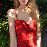 Daiiibabyyy  Vintage Hotsweet Broken Flowers Slip Dresses Summer A-Line Female Clothing Vacation Style Folds Fashion Drawstring Mini Dress