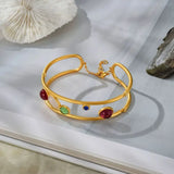 Daiiibabyyy  European and American Retro Colored Rhinestone Geometric Hollow Wide Bracelet Women Temperament Fashion Jewelry