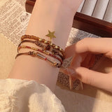 DAIIIBABYYY  -  3 Pcs Retro Brown Crystal Beads Bracelets Set Women Men Bohemia Braided Rope Chain Bracelets Bangles Ethnic Wristbands Jewelry