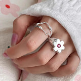 Daiiibabyyy Women Fashion Geometric Handmade Irregular Red Flower Ring Simple Jelwery Party Christmas Gift