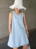 DAIIIBABYYY  -  2025 Korean Niche V-neck Sleeveless Denim Vest Dress Women Summer New Style Temperament Pocket A-line Short Dresses