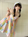 DAIIIBABYYY  -  Sweet Girl Off-shoulder Sleeveless Colorful Plaid Suspender Dress Women Summer Retro Waist Slim age-reducing Short Sling Dresses