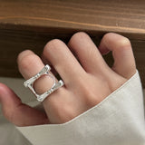 Daiiibabyyy  Silver Color Bowknot Open Ring Neutral Creative Wide Surface Tassel Stackable Ring Punk Cold Tone Street Rock Hand Jewelry Gifts