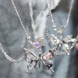 Daiiibabyyy   -  Personality Design Butterfly Crystal Double Layer Pendant Necklace for Women Charm Heart Zircon Choker Chain Punk Girls Jewelry