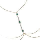 Daiiibabyyy  Hot Sale Green Square Rhinestone Crystal Tassel Long Body Chain for Women Gold Silver Plated for Beach Party Jewelry