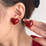 Daiiibabyyy  Red Love Heart Star Stud Earrings for Women Fashion Geometry Vintage Cute Charm Wedding Jewelry Accessories Anniversary Gift