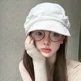 Daiiibabyyy  Japanese Octagonal Hat Women Summer Retro Pleated Solid Beret Travel Shade Light and Breathable Newsboy Hat