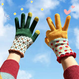 Daiiibabyyy  1 Pairs Ladies' Mittens Korean New Flower Kawaii Sweet Cute Versatile Knitted Gloves Thickened Velvet Warm Soft  Gloves For Girl